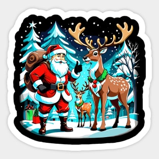 Jolly Santa and His Reindeer Christmas Sticker